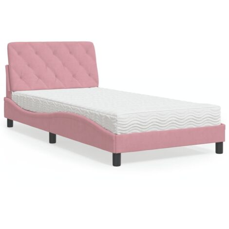 vidaXL Lit avec matelas rose 100x200 cm velours (1/5)