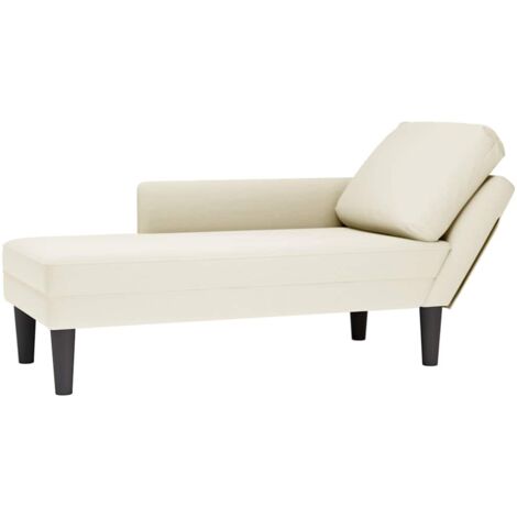 Vidaxl – Fauteuil relax long en velours crème – Accoudoir droit – Coussin lombaire inclus – Dimensions 132x56x70 cm – Capacité 110 kg