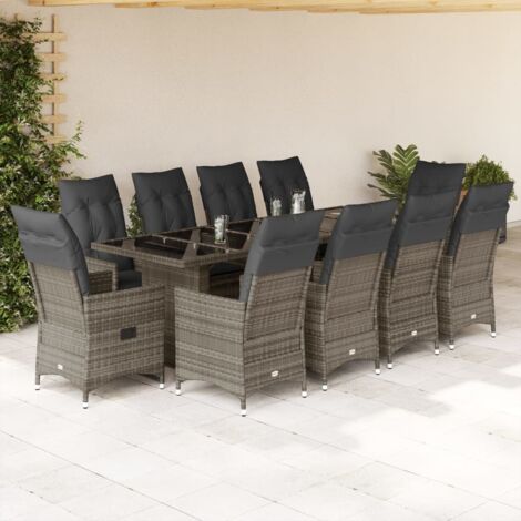 vidaXL Ensemble de bistro de jardin 11 pcs coussins gris poly rotin (1/5)