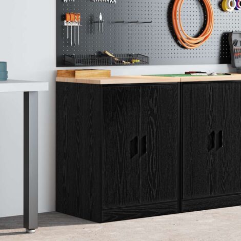 Vidaxl – Armoire de rangement garage noir 60x51x85 cm – Bois d'ingénierie et pin massif – 2 compartiments – Capacité 60 kg