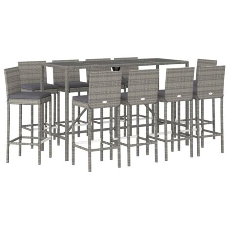 Ensemble de bar de jardin 11 pcs avec coussins gris poly rotin vidaXL