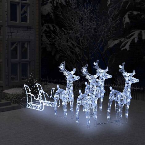 Vidaxl – Décoration de Noël rennes et traîneau 280x28x55 cm – Acrylique résistant aux intempéries – 240 LED blanches froides – Usage intérieur et extérieur