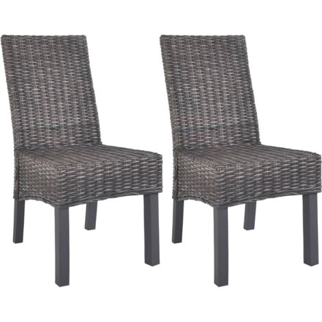 Lot de 2 Chaises Scandinave - Chaises de salle à manger marron rotin kubu et bois de manguier vidaXL