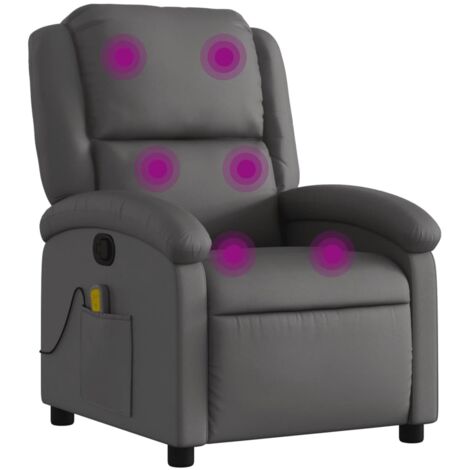 vidaXL Fauteuil de massage inclinable gris cuir véritable