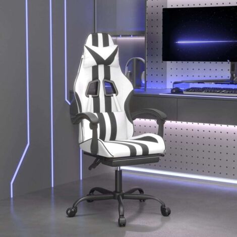 vidaXL Chaise de jeu avec repose-pied Blanc et noir Similicuir (1/5)