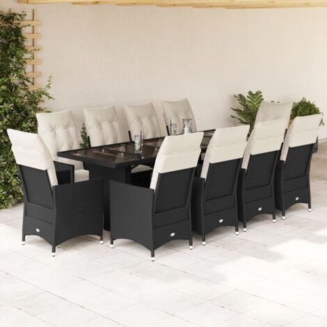 vidaXL Ensemble de bistro de jardin 11 pcs coussins noir poly rotin (1/5)