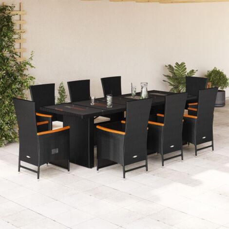 vidaXL Ensemble à manger de jardin 9pcs coussins noir résine tressée (1/5)