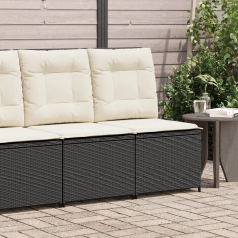 vidaXL Reclining Garden Sofa with Cushions Black Poly Rattan