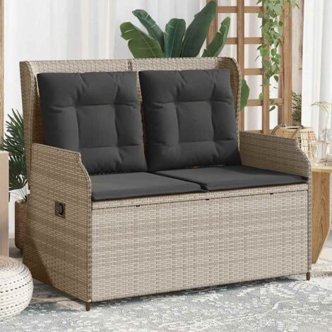 vidaXL Reclining Garden Bench with Cushions Light Grey Poly Rattan