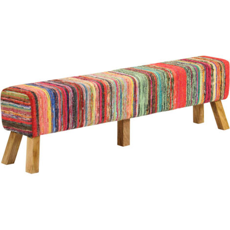 Banc multicolore 160 cm tissu chindi et bois de manguier massif vidaXL