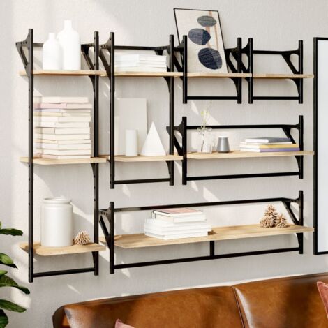 Vidaxl – Ensemble d'étagères murales 6 pcs chêne sonoma – Dimensions 30/100 x 25 x 30/65 cm – Bois d'ingénierie et métal – Installation murale (1/5)