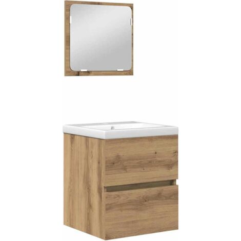 Vidaxl – Ensemble meuble lave-mains 3 pcs – Chêne noir et blanc – Dimensions 42x39x45 cm – Avec miroir et tiroir – Installation murale