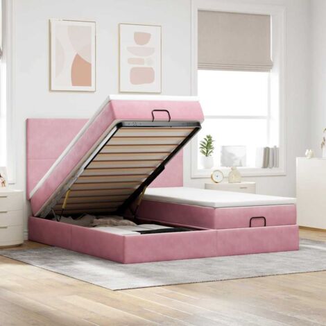 Cadre de lit ottoman avec matelas rose 160x200 cm velours vidaXL (1/5)