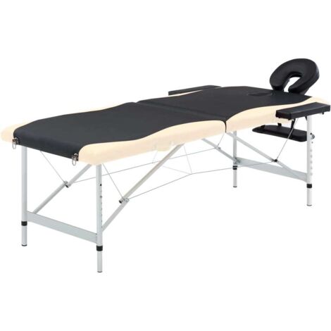 Table de massage pliable 2 zones Aluminium Noir et beige vidaXL