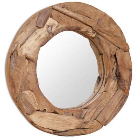 Miroir décoratif Teck 60 cm Rond vidaXL