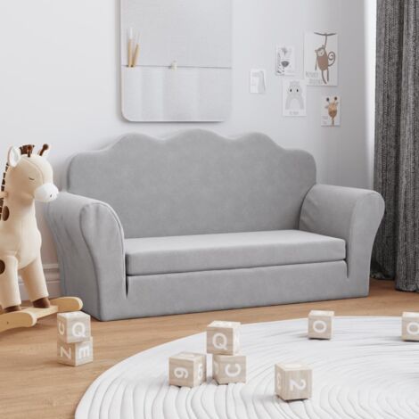 Vidaxl – Canapé-lit enfants 2 places gris clair – Peluche douce – Housse amovible – Dimensions 94x34-90x48 cm – Confort optimal pour sieste et jeu (1/5)