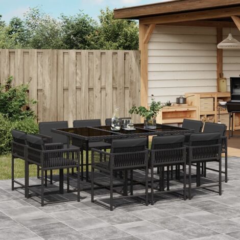 Vidaxl – Ensemble table et chaises de jardin 11 pcs – Résine tressée noire – Coussins épais amovibles – Dimensions table 165x106x73 cm