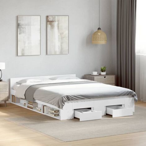 vidaXL Cadre de lit avec tiroirs sans matelas blanc 135x190 cm