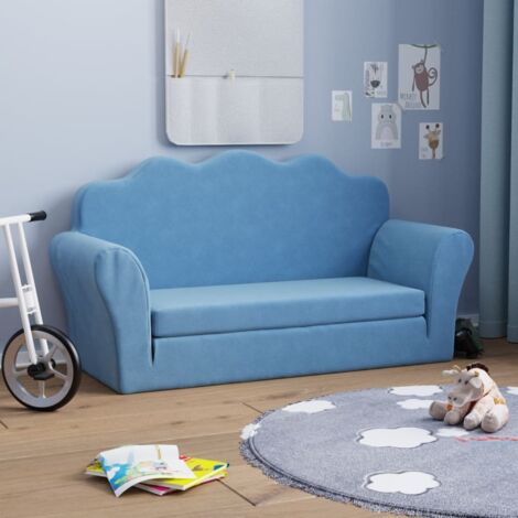 Vidaxl – Canapé-lit 2 places bleu peluche douce – Convertible pour enfants – Dimensions 94x90x48 cm – Housse amovible et remplissage mousse