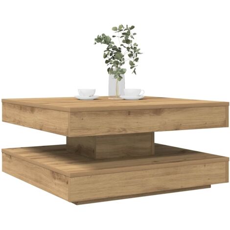 Vidaxl – Table basse relevable rotative 360° en bois d'ingénierie – Dimensions 70x70x34,5 cm – Grand espace de rangement