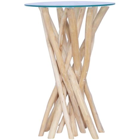 Table basse avec dessus en verre 35x35x50cm Bois de teck massif vidaXL