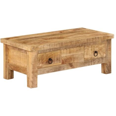 Vidaxl – Table basse fixe 90x45x35 cm en bois de manguier massif – 2 tiroirs pratiques – Style antique unique – Idéale pour salon (1/5)