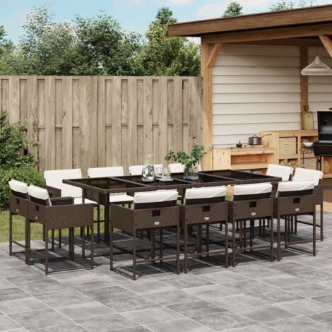 Ensemble à manger de jardin avec coussins 13 pcs marron rotin vidaXL