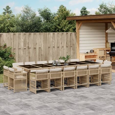 vidaXL Ensemble à manger de jardin et coussins 17 pcs beige (1/5)
