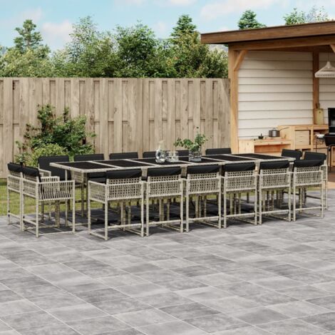 vidaXL Ensemble à manger de jardin et coussins 17 pcs gris clair rotin