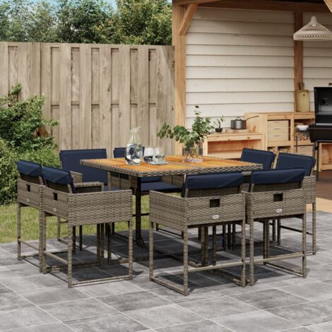 vidaXL Ensemble à manger de jardin 9 pcs coussins gris résine tressée