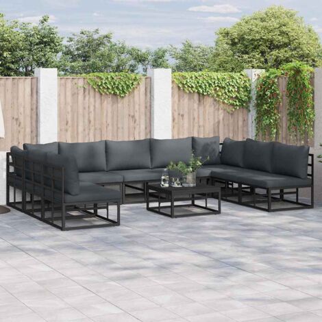 vidaXL Ensemble de canapé de jardin avec coussin 9 pcs Noir Aluminium (1/5)