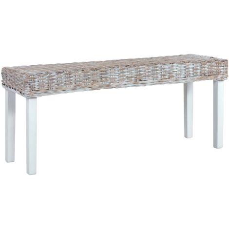 Banc 110 cm Blanc Rotin naturel kubu et bois d'acajou massif vidaXL