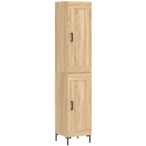 Vidaxl – Buffet haut en bois d'ingénierie chêne sonoma 34,5x34x180 cm – Grand espace de rangement – Pieds en métal pour stabilité (1/5)