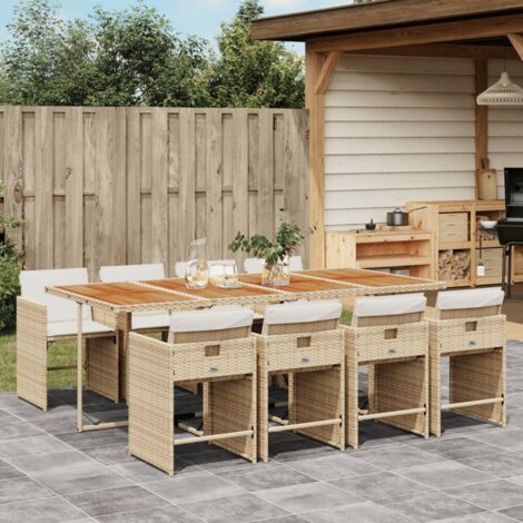 vidaXL Ensemble à manger de jardin et coussins 9 pcs beige Poly rotin