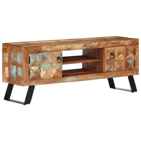 vidaXL Meuble TV 112x30x45 cm bois massif de récupération (1/5)