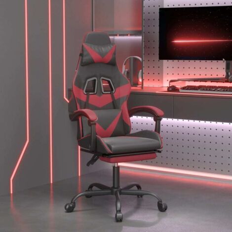 vidaXL Chaise de jeu avec repose-pied Noir/rouge bordeaux Similicuir