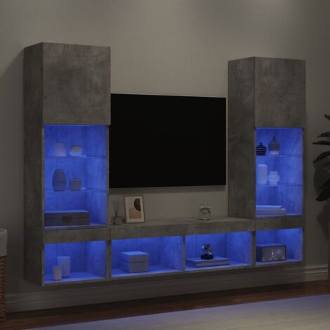 Unités murales TV avec LED 5 pcs gris béton bois d'ingénierie vidaXL