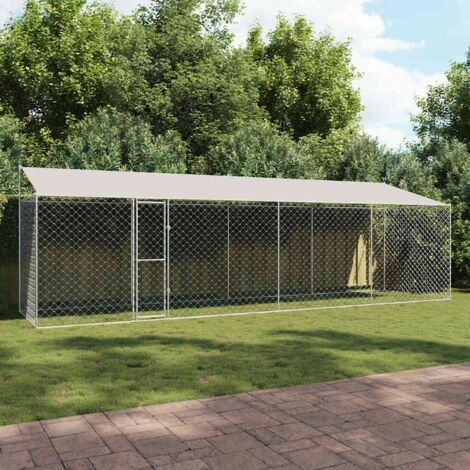 vidaXL Cage pour chien avec toit Argenté 800 x 200 x 256 cm (1/5)