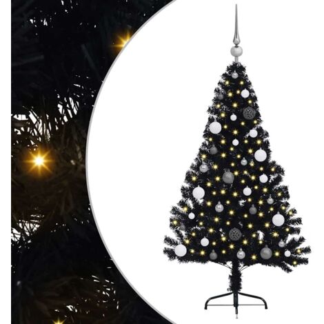 Sapin de Noël artificiel pré-éclairé Noir 150 cm PVC vidaXL (1/5)
