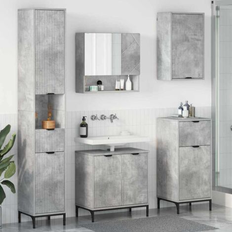 vidaXL Ensemble de mobilier de salle de bain avec tiroir Gris béton (1/5)