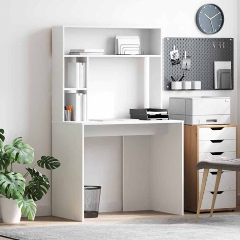 Vidaxl – Bureau droit blanc 91 x 50 x 149 cm – Bois d'ingénierie – Étagères intégrées pour rangement – Design moderne minimaliste