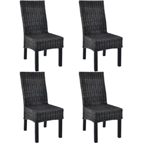 Vidaxl – Chaises à manger lot de 4 en rotin kubu et bois de manguier – Dimensions 46x61x93 cm – Finition noire délavée – Fabrication artisanale