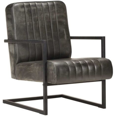 vidaXL Chaise de canapé cantilever gris délavé cuir véritable (1/5)