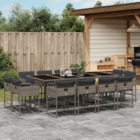 vidaXL Ensemble à manger de jardin coussins 13 pcs gris résine tressée (1/5)