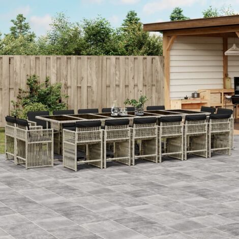 vidaXL Ensemble à manger de jardin et coussins 17 pcs gris clair rotin