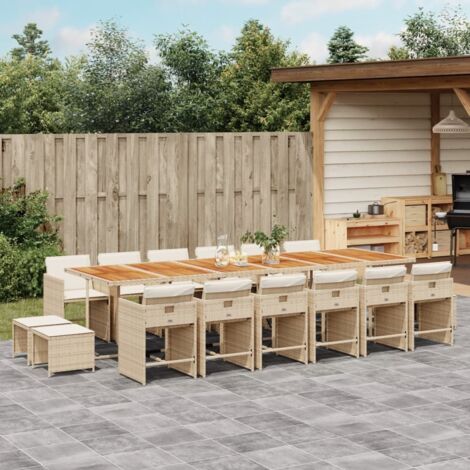 vidaXL Ensemble à manger de jardin et coussins 17 pcs beige