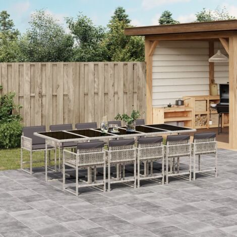 vidaXL Ensemble à manger de jardin 11pcs avec coussins gris poly rotin