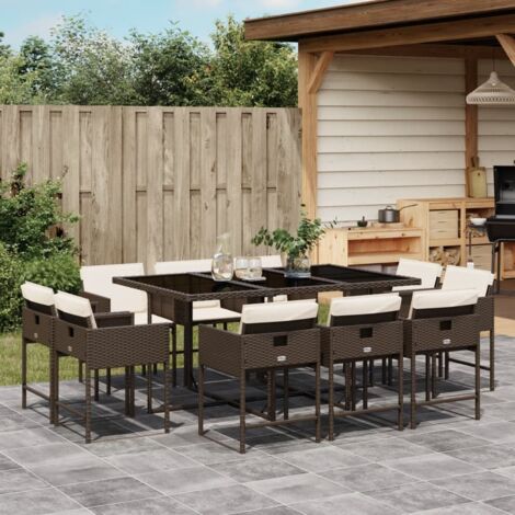 vidaXL Ensemble à manger de jardin et coussins 11 pcs marron rotin
