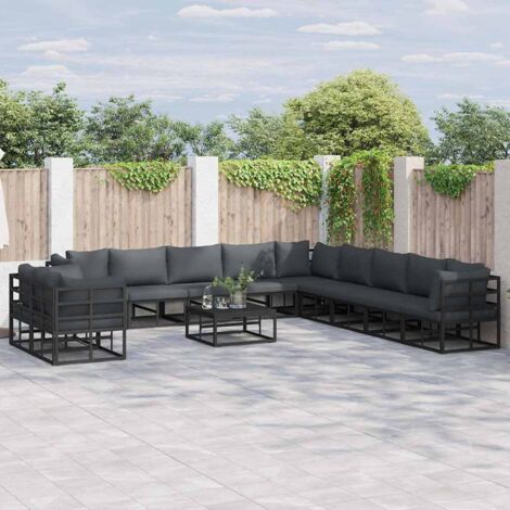 vidaXL Ensemble de canapé de jardin avec coussin 11 pcs Noir Aluminium (1/5)