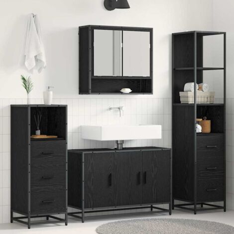 vidaXL Ensemble de mobilier de salle de bain 4 pcs Chêne noir (1/5)